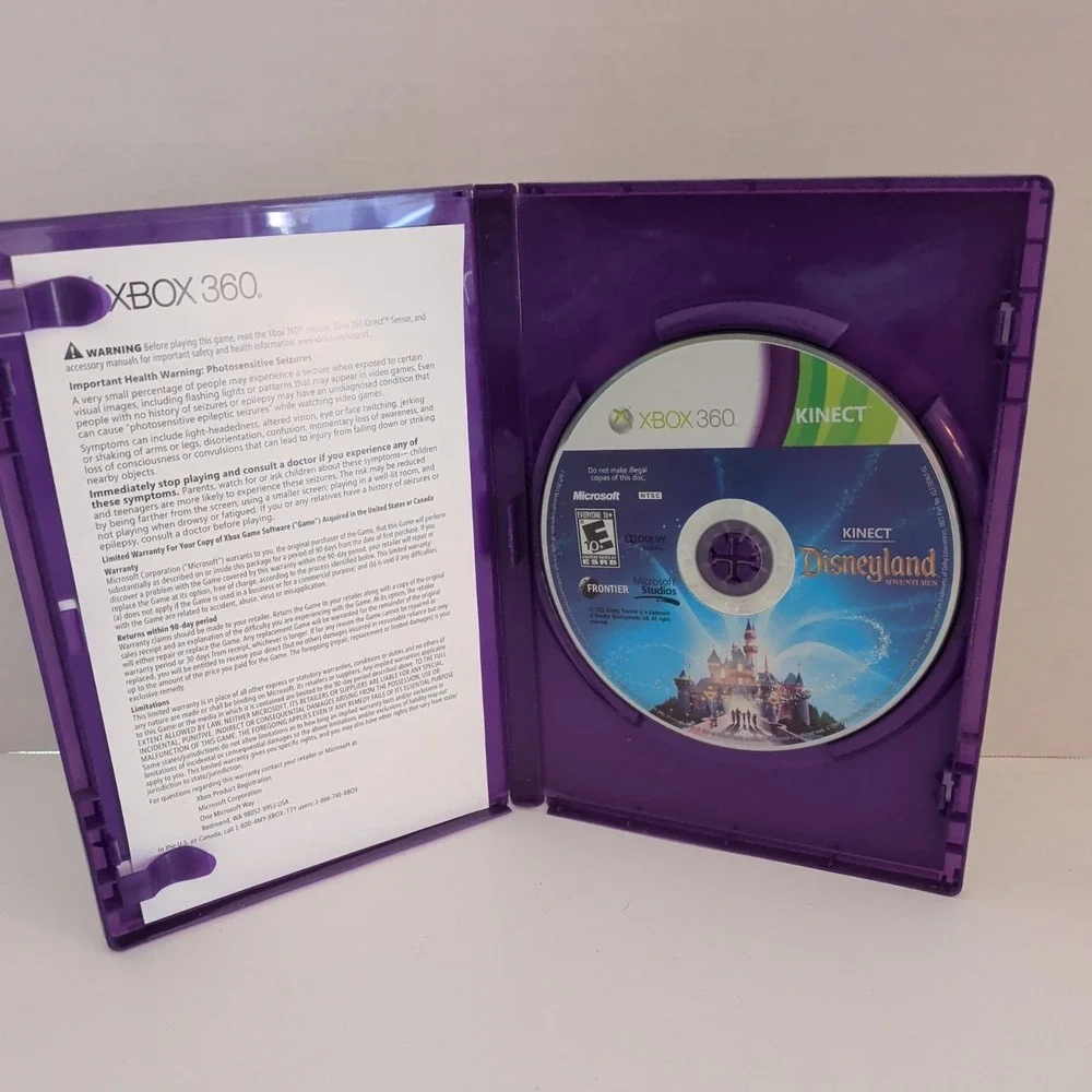 Kinect Disneyland Adventures Xbox 360 Game NTSC With Manual Purple Case